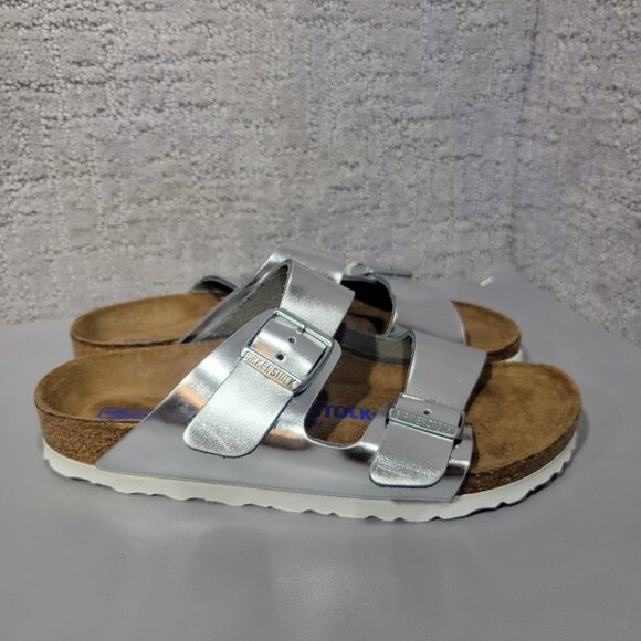 Birkenstock Arizona Soft Womens Size US 5 Silver Finish Birko-Flor Slide Sandal - Picture 4 of 15